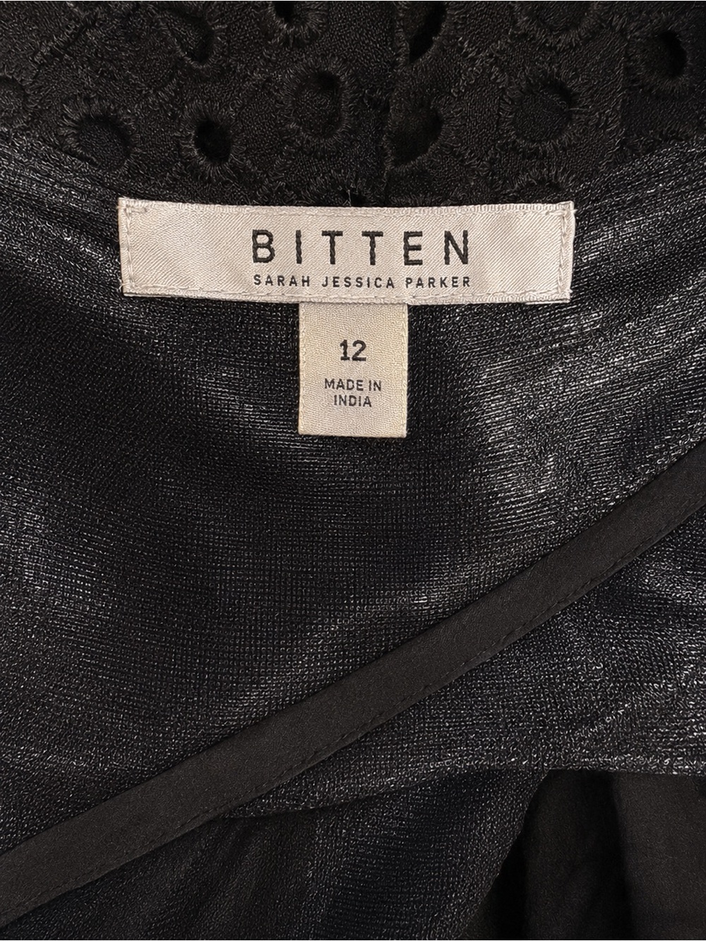 Bitten by Sarah Jessica Parker black easy dress with lattice lace bodice trim 12 - Picture 4 of 4